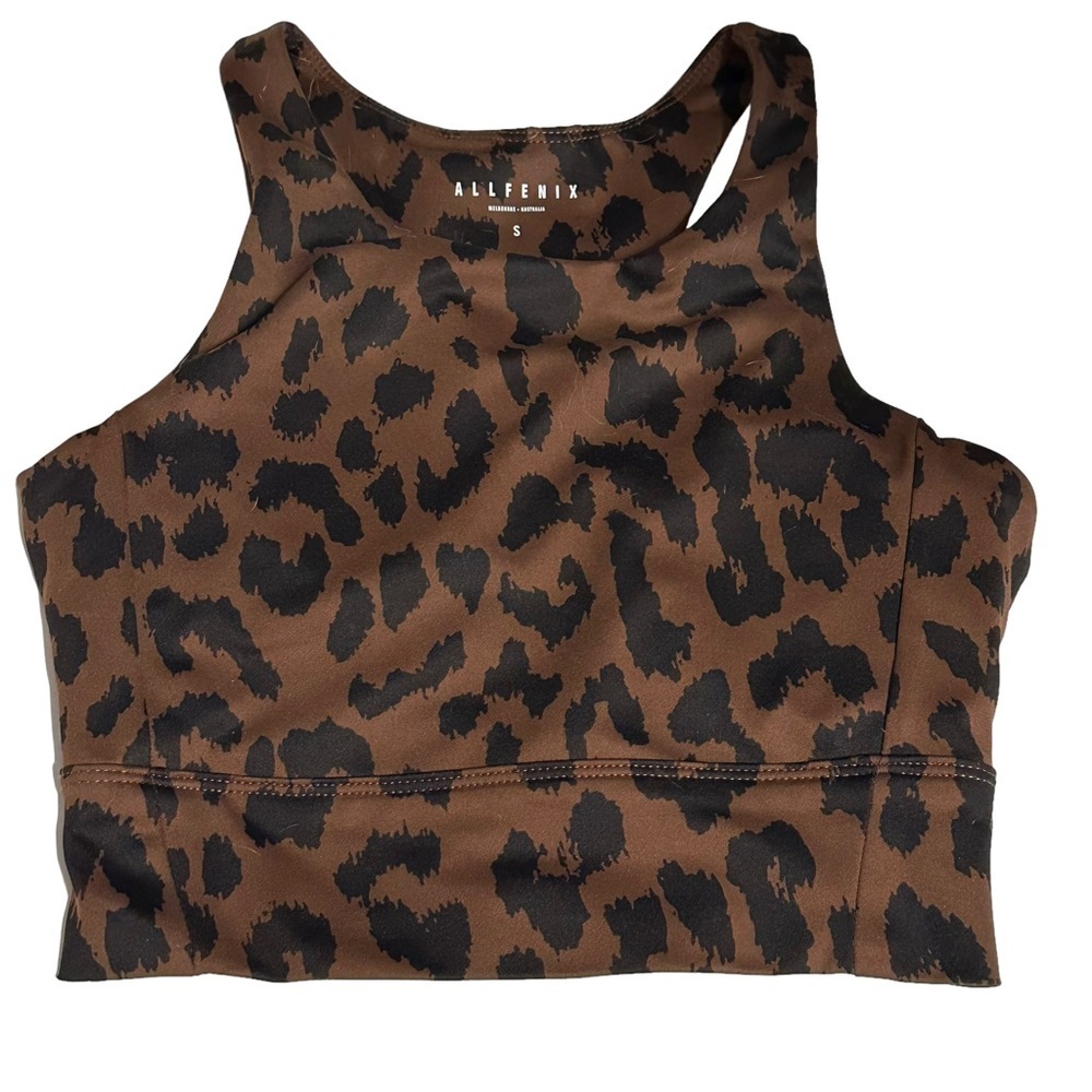 Allfenix Cheetah Leopard‎ Longline Sports Bra Brown Black Size Small